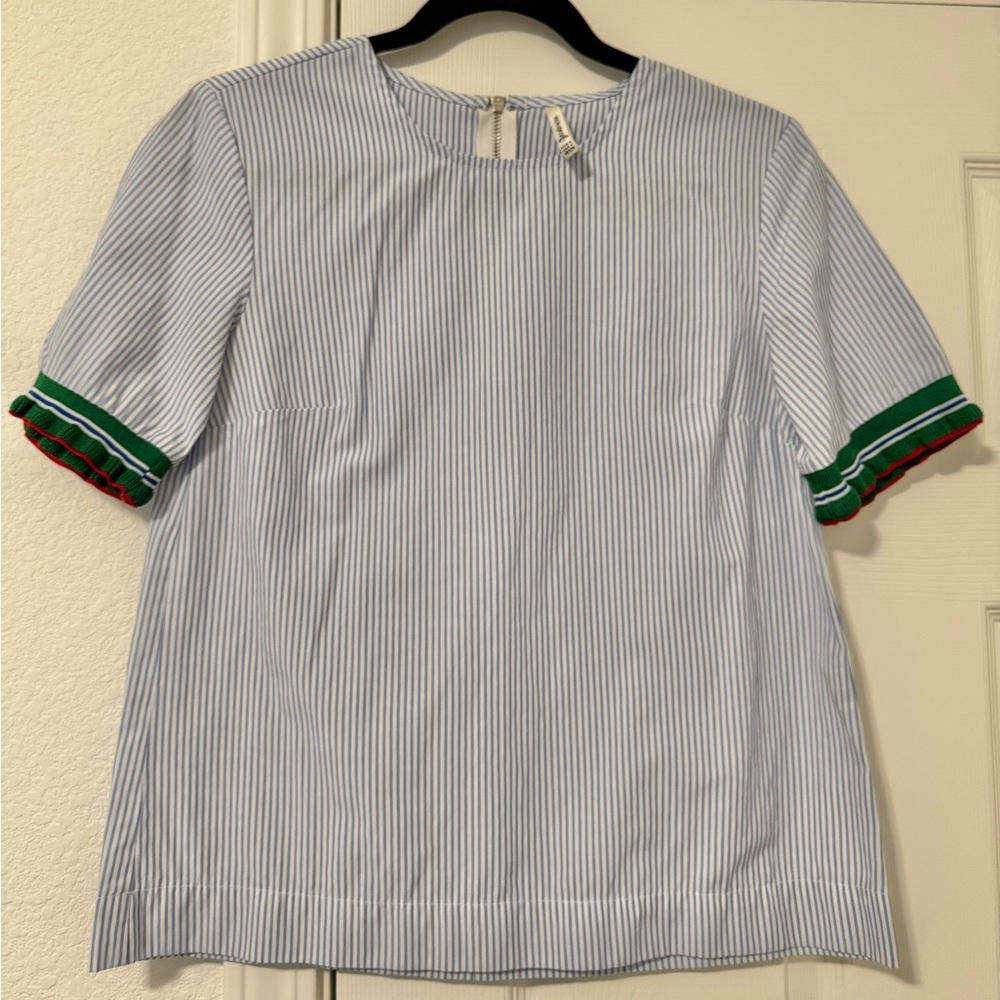 Stradivarius Blue and White Striped Blouse - Size Small